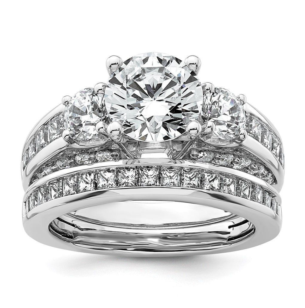 14k White Gold 3 3/4 carat Certified Lab Grown Diamond VS+ F+ Round Complete Three Stone Engagement Ring