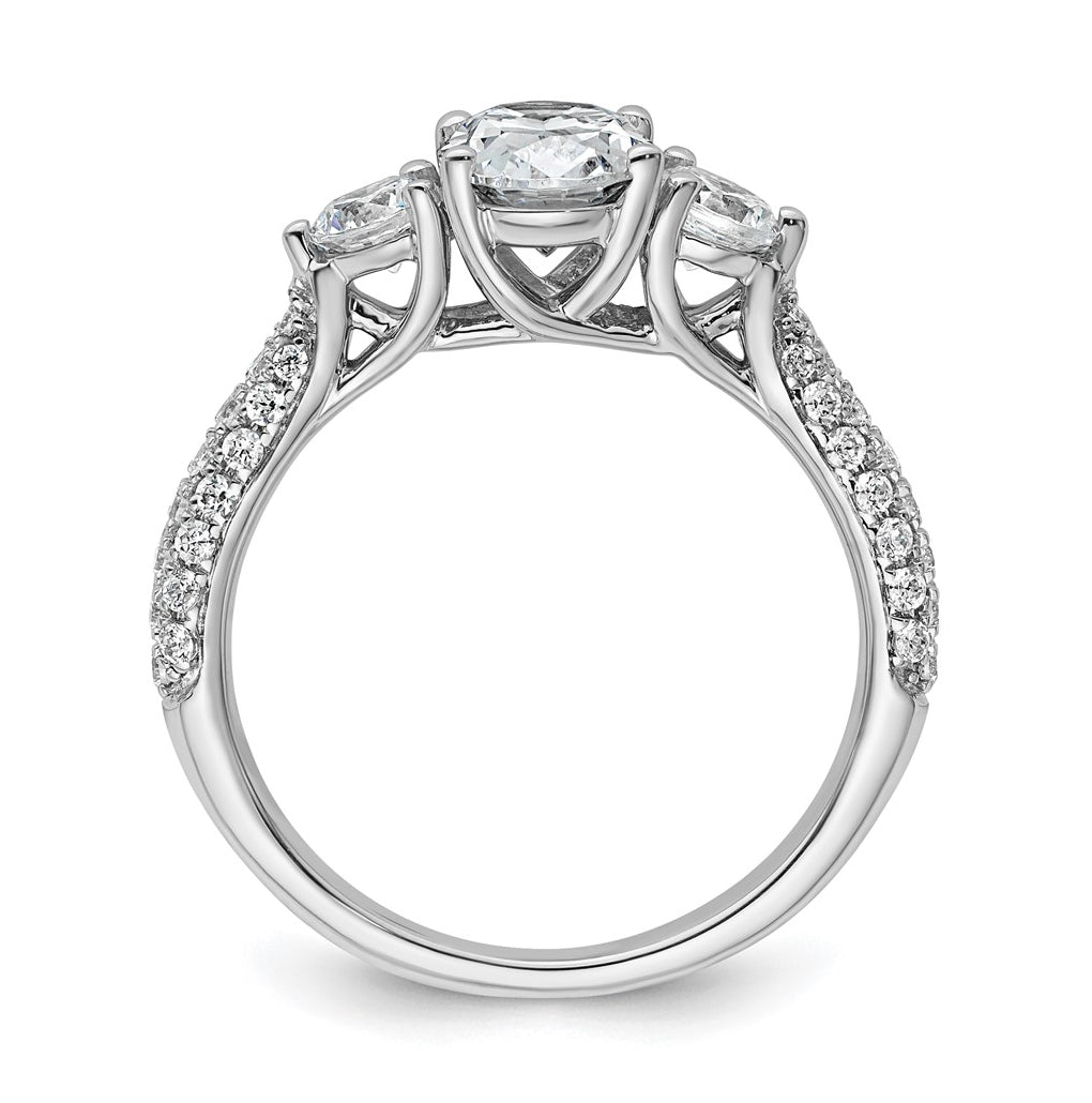 14k White Gold 1 3/4 carat Certified Lab Grown Diamond VS+ F+ Oval and Round Complete Three Stone Engagement Ring
