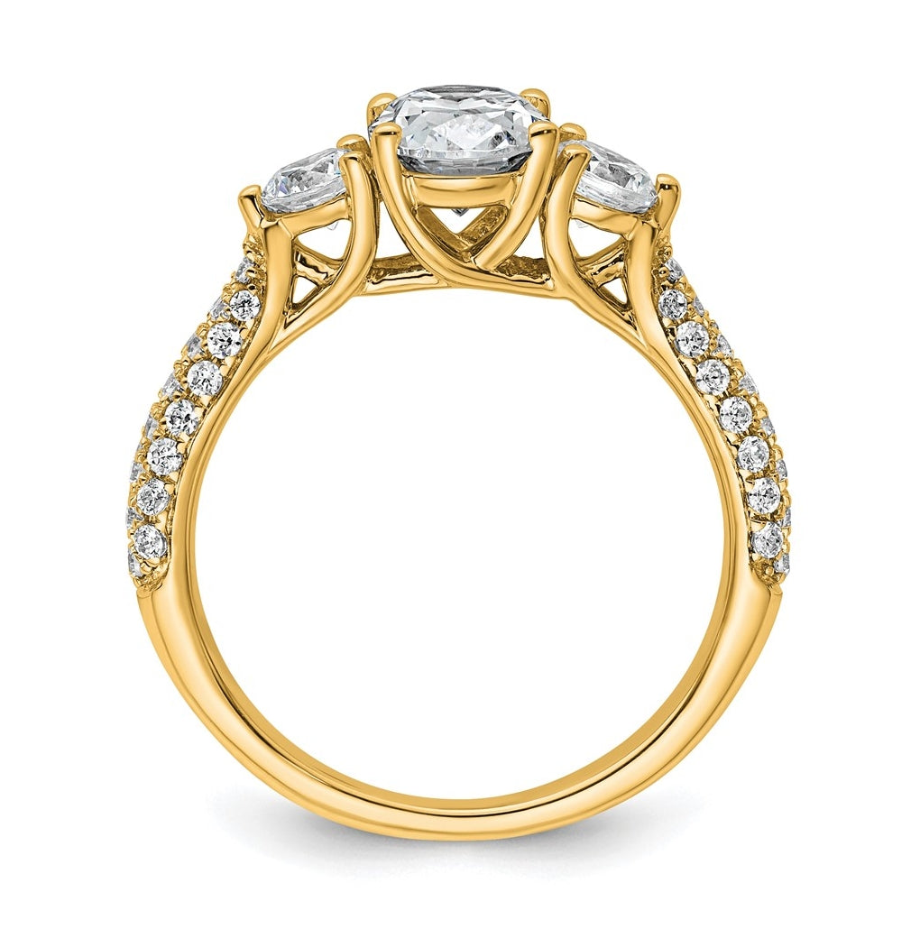 14k Yellow Gold 1 3/4 carat Certified Lab Grown Diamond VS+ F+ Oval and Round Complete Three Stone Engagement Ring