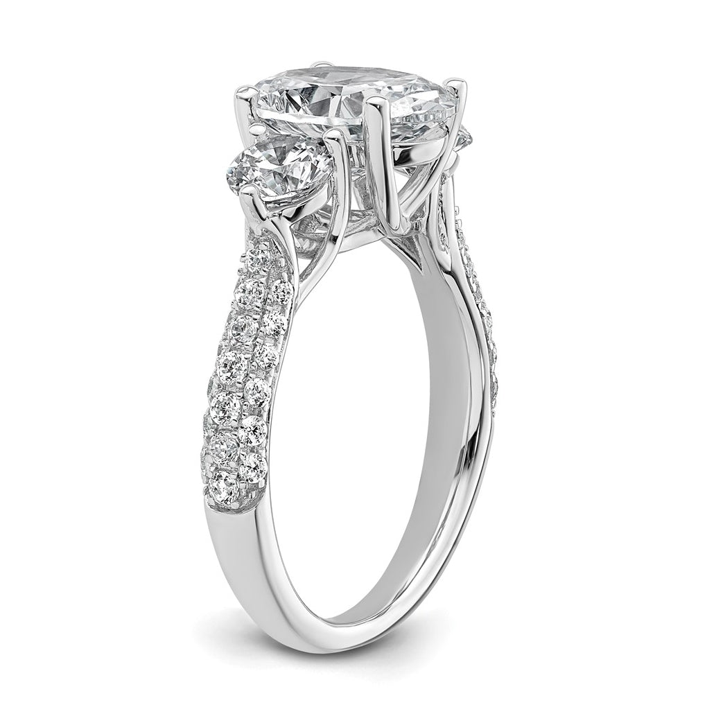 14k White Gold 3 1/5 carat Certified Lab Grown Diamond VS+ F+ Oval and Round Complete Three Stone Engagement Ring