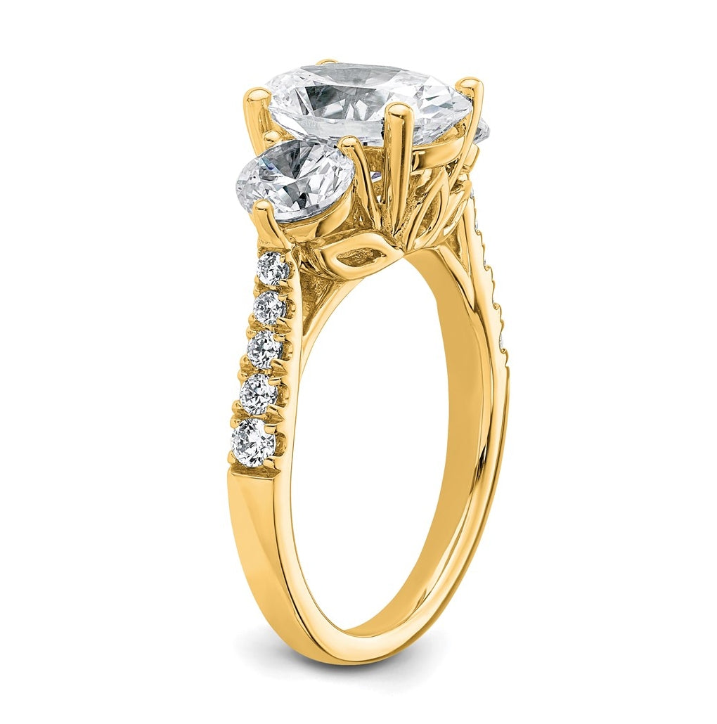 14k Yellow Gold 3 1/4 carat Certified Lab Grown Diamond VS+ F+ Oval and Round Complete Three Stone Engagement Ring