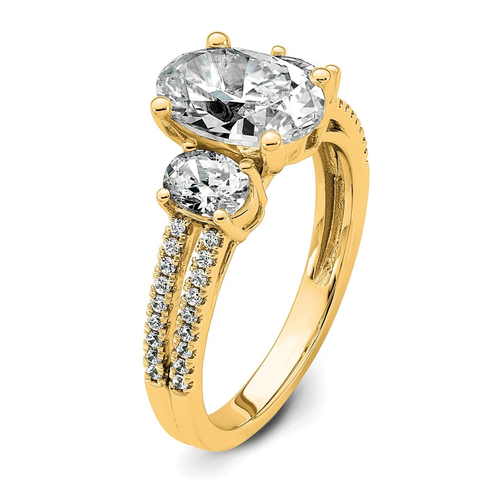 14k Yellow Gold 2 5/8 carat Certified Lab Grown Diamond VS+ F+ Oval Complete Three Stone Engagement Ring