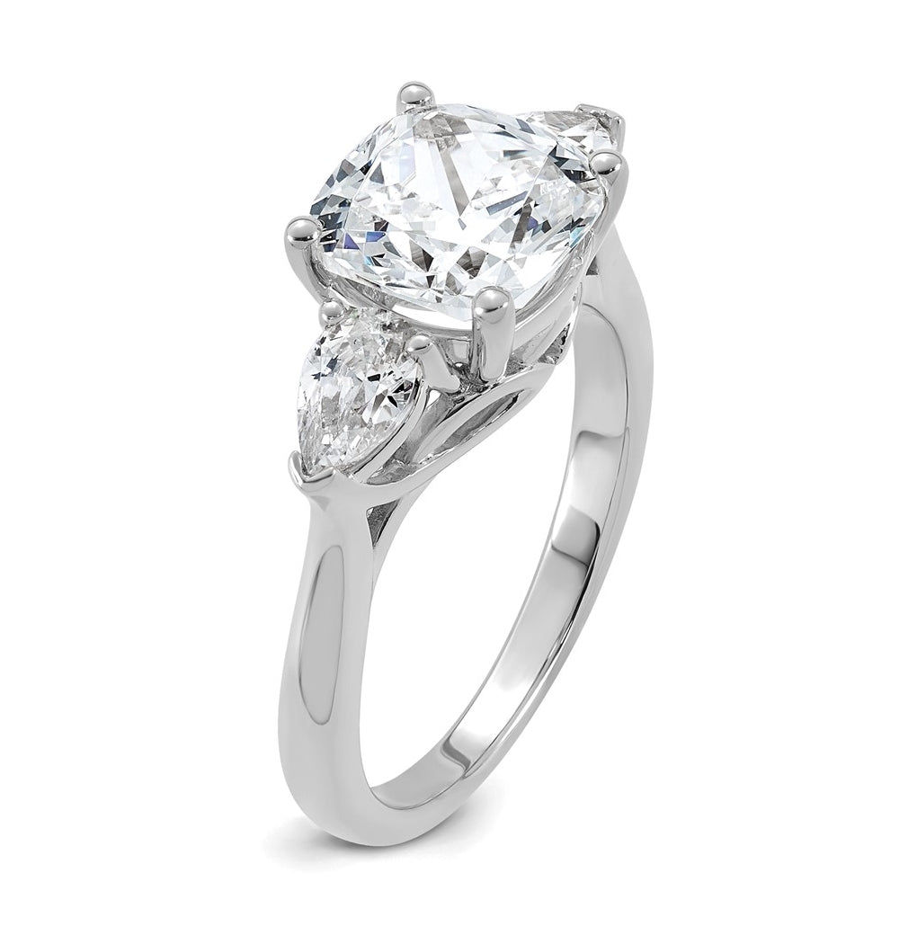 14K Yellow Or White Gold Lab Grown Diamond VS+ F+ Complete Cushion and Pear Three Stone Engagement Ring