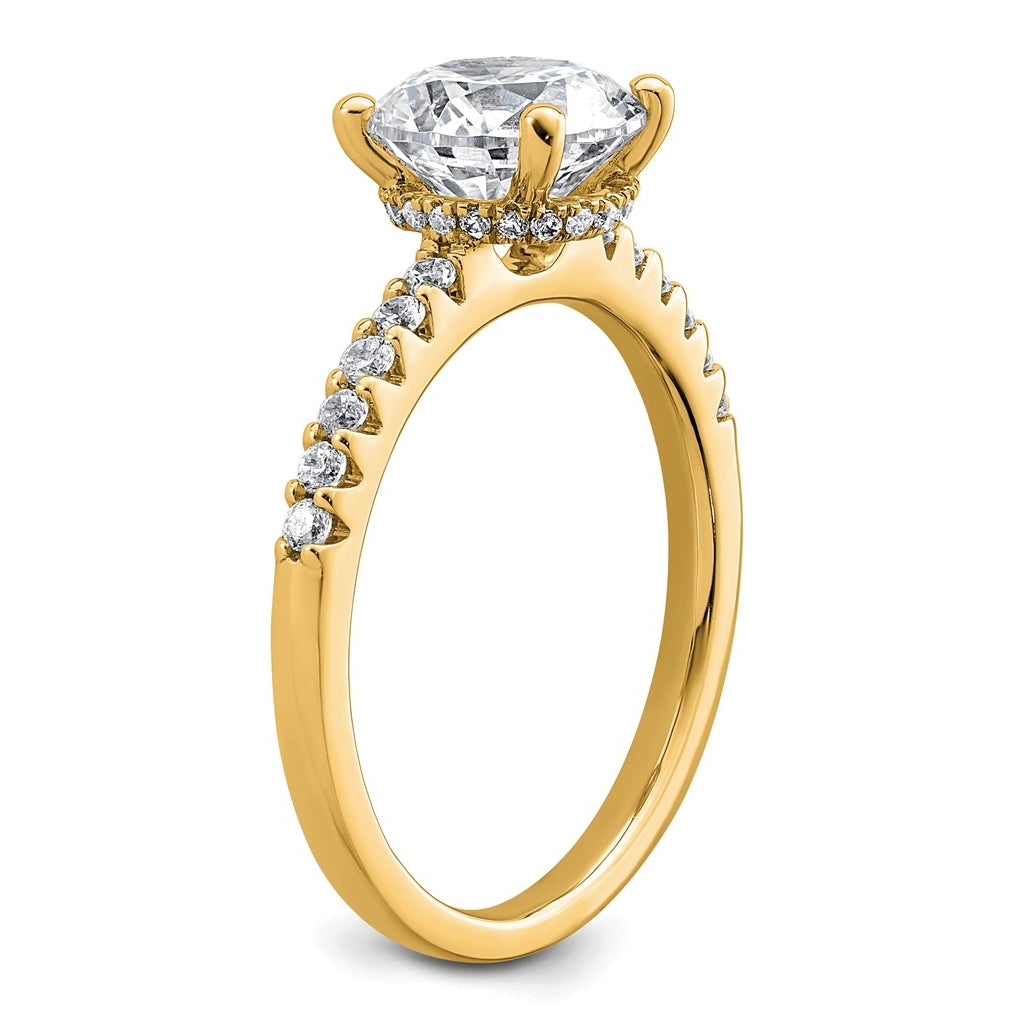 14k Yellow Gold 2 1/4 carat Lab Grown Diamond VS+ F+ Round Complete Engagement Ring