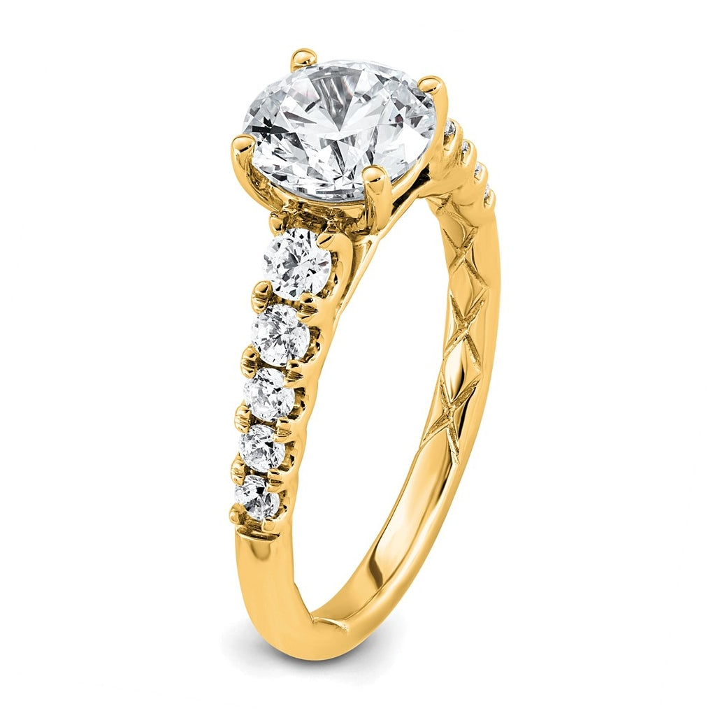 14k Yellow Gold 2 Lab Grown Diamond VS+ F+ Round Complete Engagement Ring