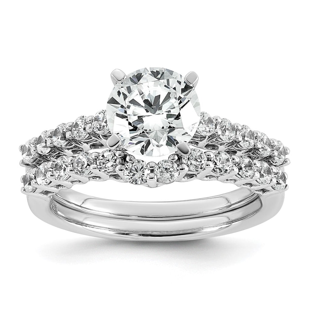 14k White Gold 1 7/8 carat Lab Grown Diamond VS+ F+ Round Complete Engagement Ring