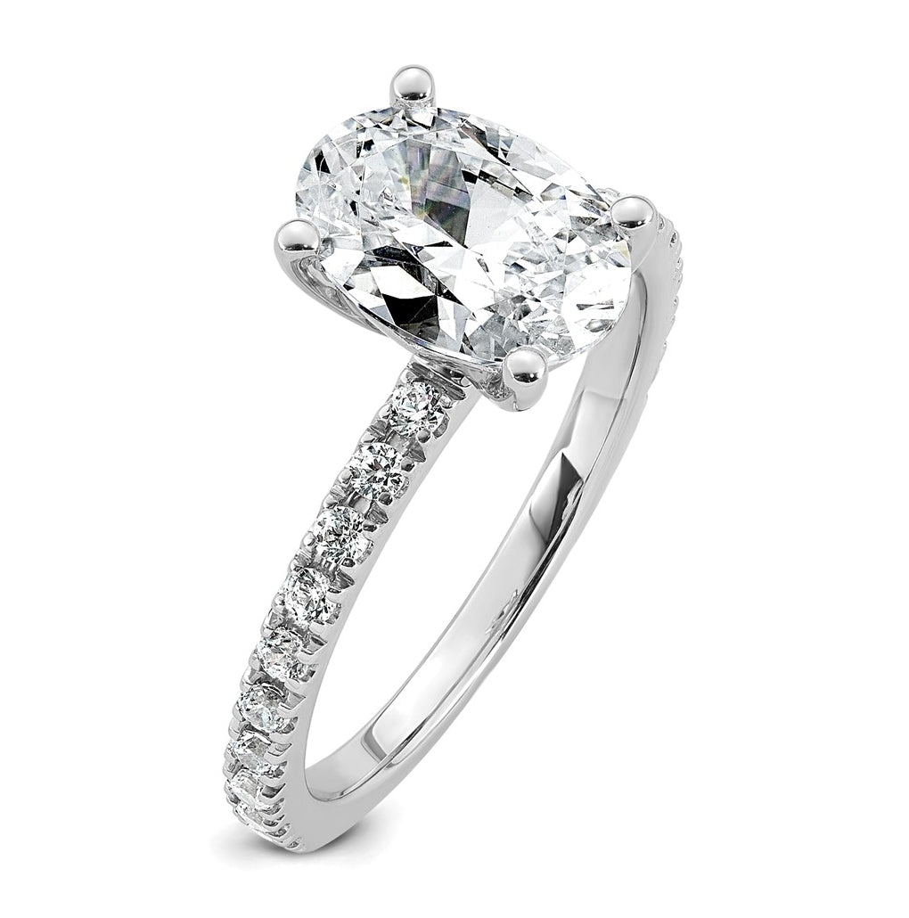 14k White Gold 2 1/3 carat Lab Grown Diamond VS+ F+ Oval Complete Shared Prong Engagement Ring