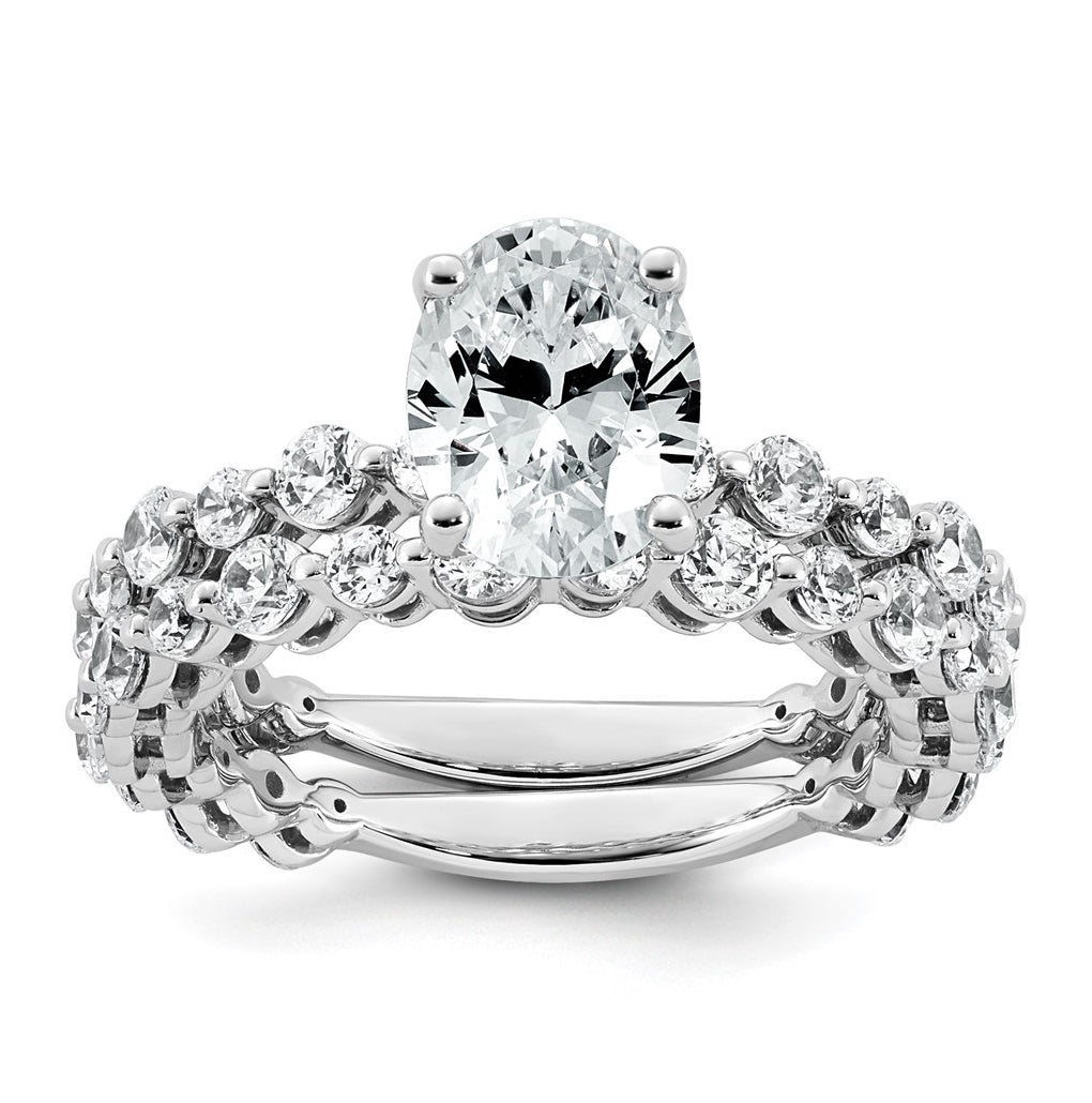 14k White Gold 2 1/3 carat Lab Grown Diamond VS+ F+ Oval Complete Shared Prong Engagement Ring