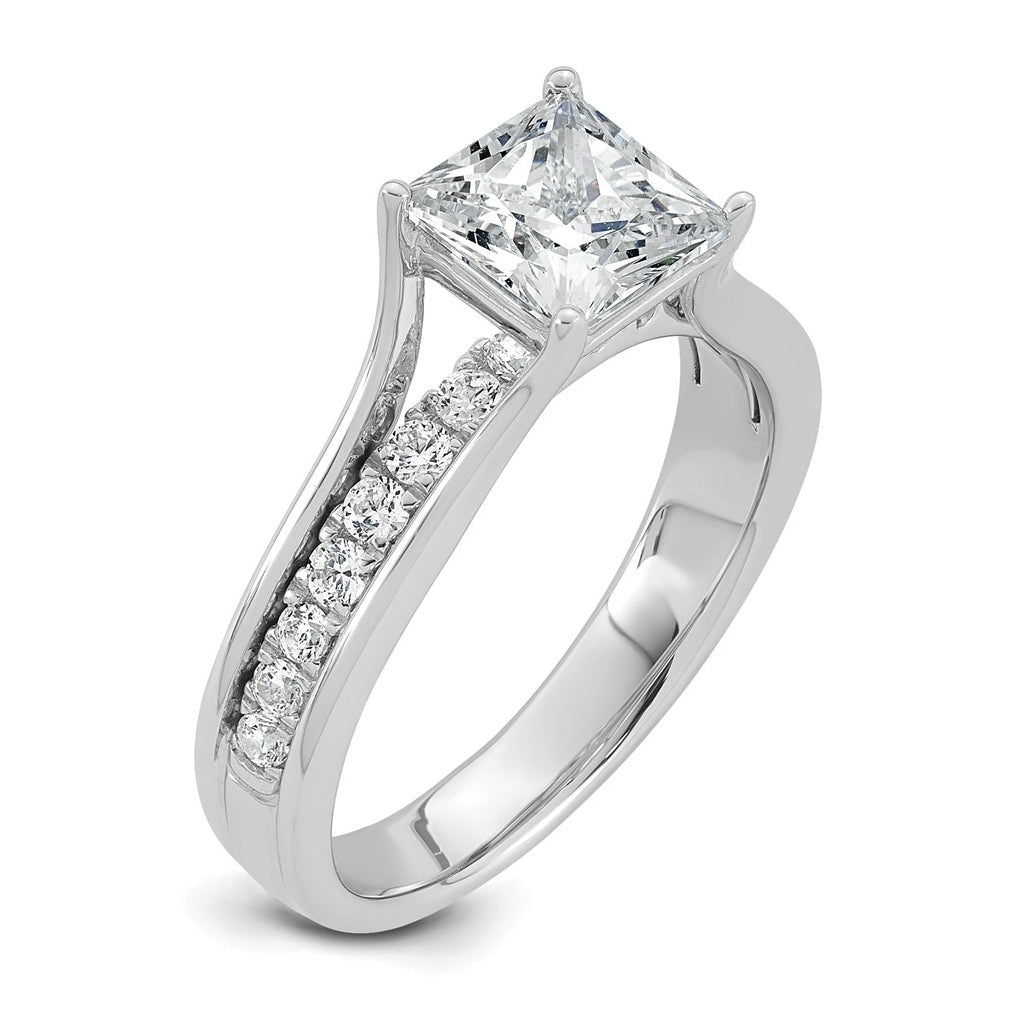 14k White Gold 1 7/8 carat Lab Grown Diamond VS+ F+ Princess Complete Engagement Ring