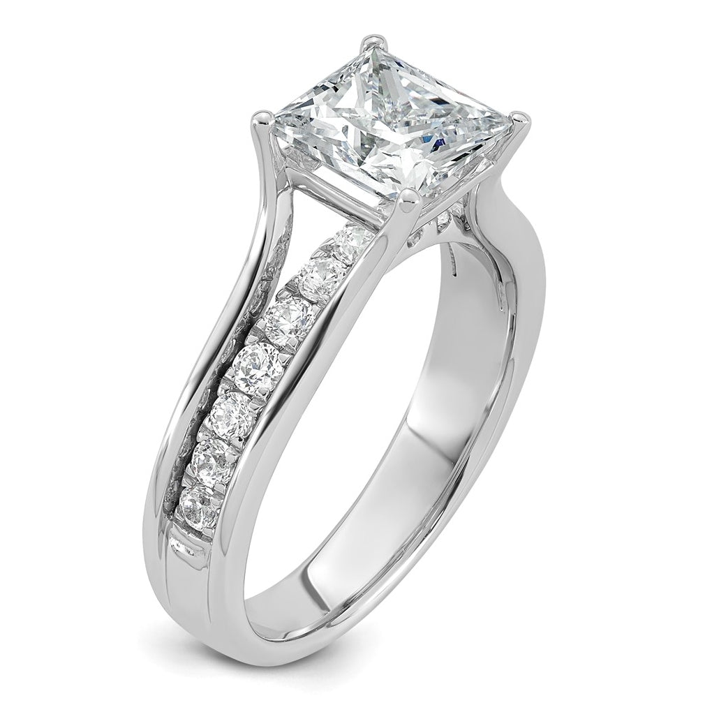 14k White Gold 2 1/2 carat Lab Grown Diamond VS+ F+ Princess Complete Engagement Ring