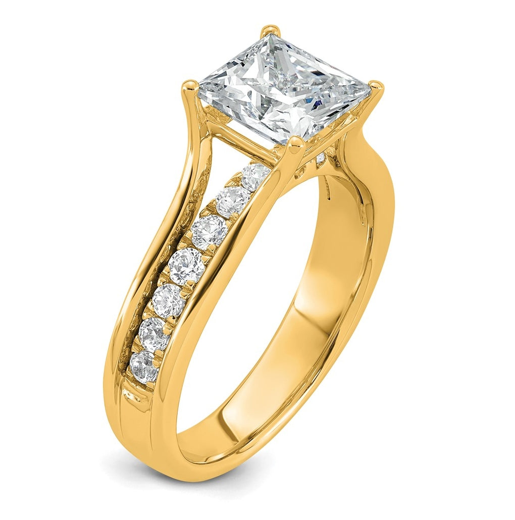 14k Yellow Gold 2 1/2 carat Lab Grown Diamond VS+ F+ Princess Complete Engagement Ring