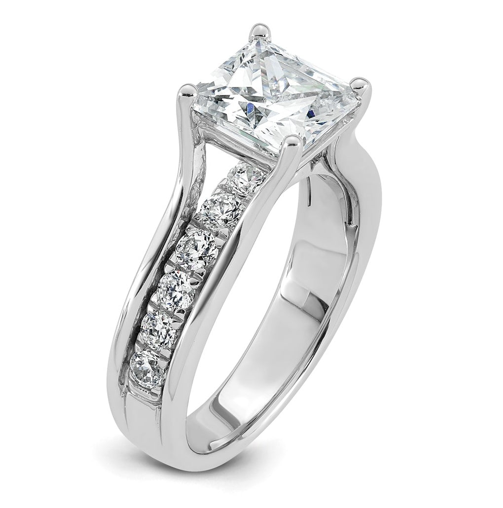 14k White Gold 3 1/6 carat Certified Lab Grown Diamond VS+ F+ Princess Complete Engagement Ring