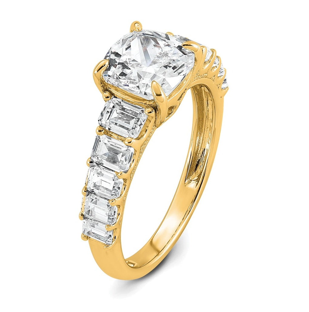 14k Yellow Gold 3 3/8 carat Lab Grown Diamond VS+ F+ Cushion Complete Engagement Ring