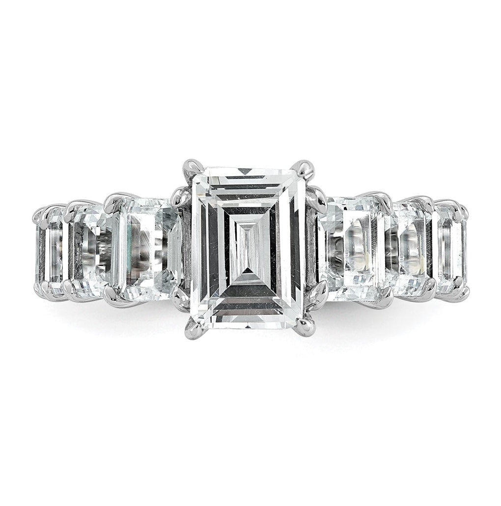 14k White Gold 5 carat Lab Grown Diamond VS+ F+ Emerald Complete Shared Prong Engagement Ring