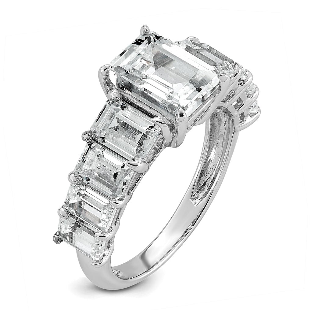 14k White Gold 5 carat Lab Grown Diamond VS+ F+ Emerald Complete Shared Prong Engagement Ring
