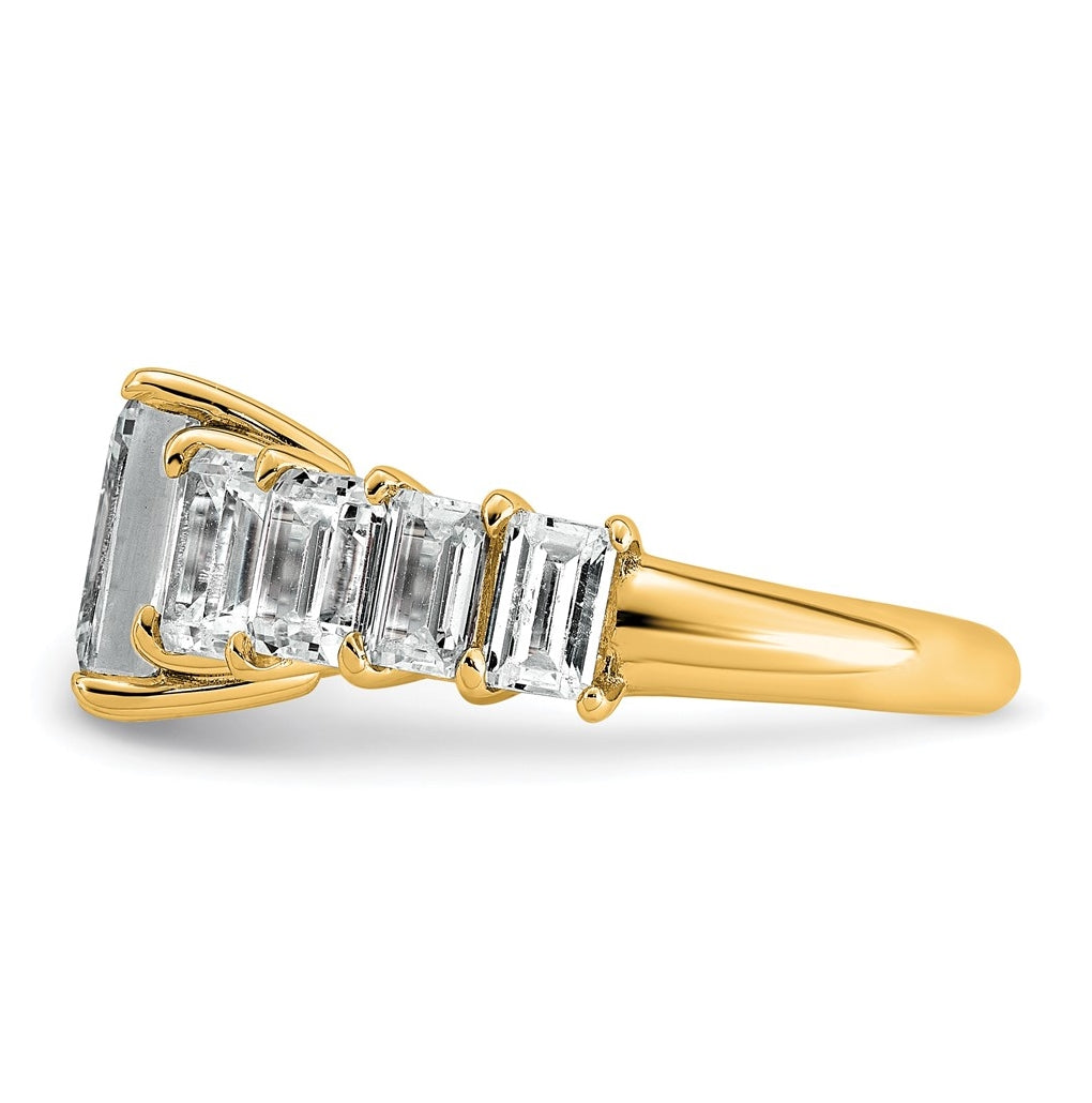 14k Yellow Gold 5 carat Lab Grown Diamond VS+ F+ Emerald Complete Shared Prong Engagement Ring