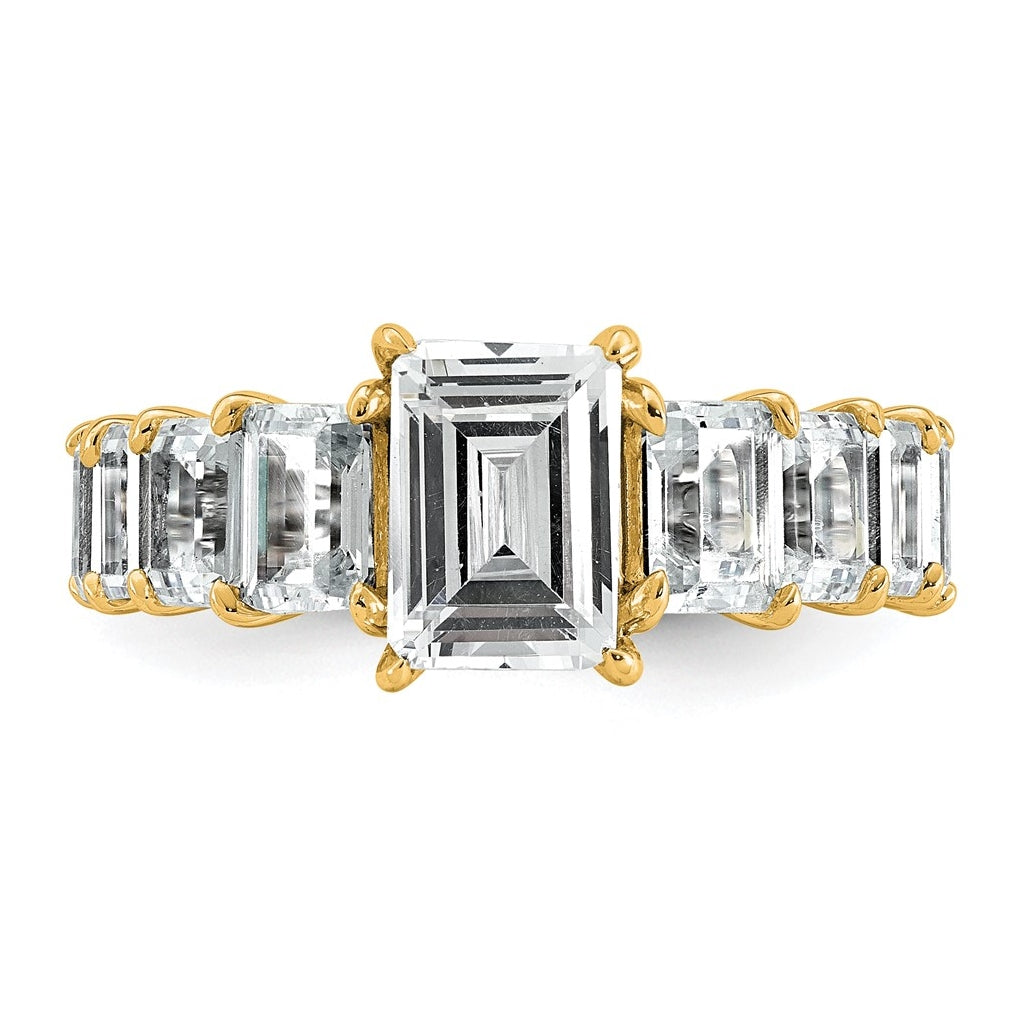 14k Yellow Gold 5 carat Lab Grown Diamond VS+ F+ Emerald Complete Shared Prong Engagement Ring