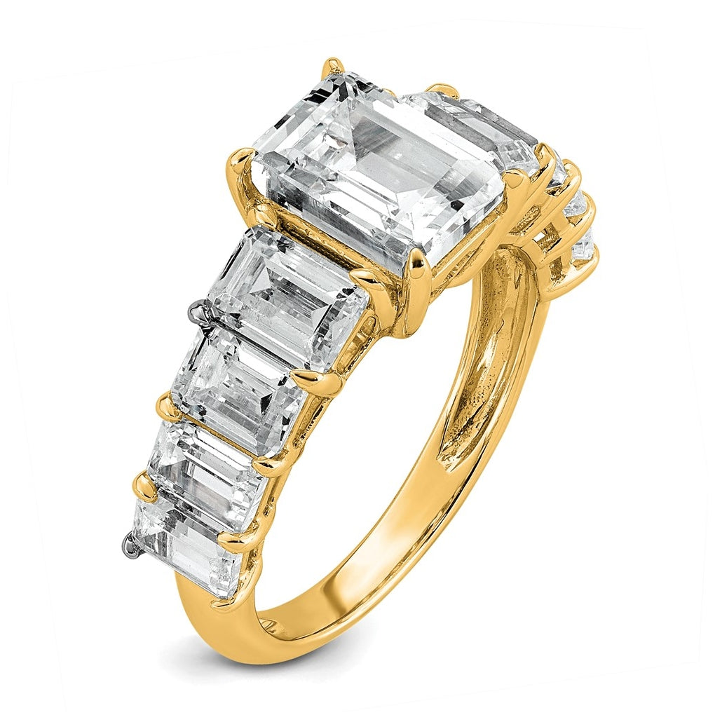 14k Yellow Gold 5 carat Lab Grown Diamond VS+ F+ Emerald Complete Shared Prong Engagement Ring