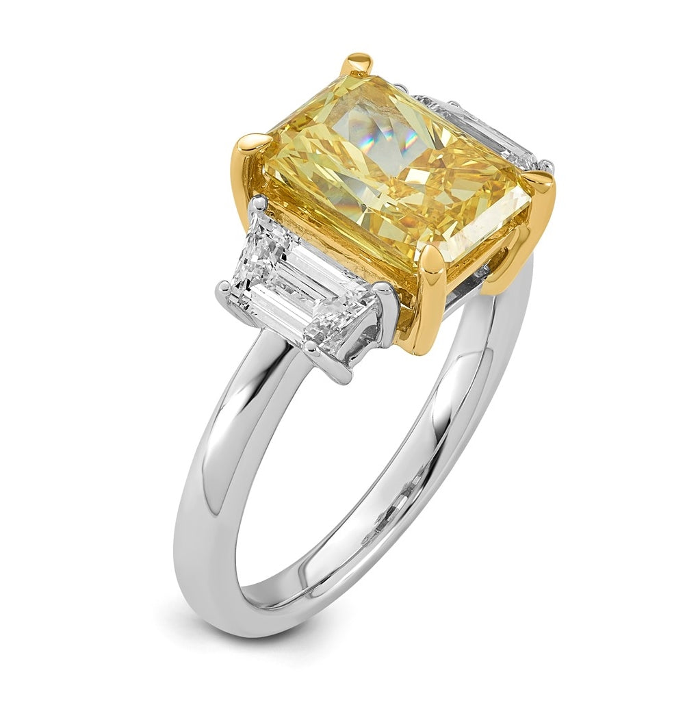 14k Two-Tone Gold 4 1/2ct Lab Grown Dia. Radiant VS+ Cert. Vivid Yellow & Trapezoid VS+