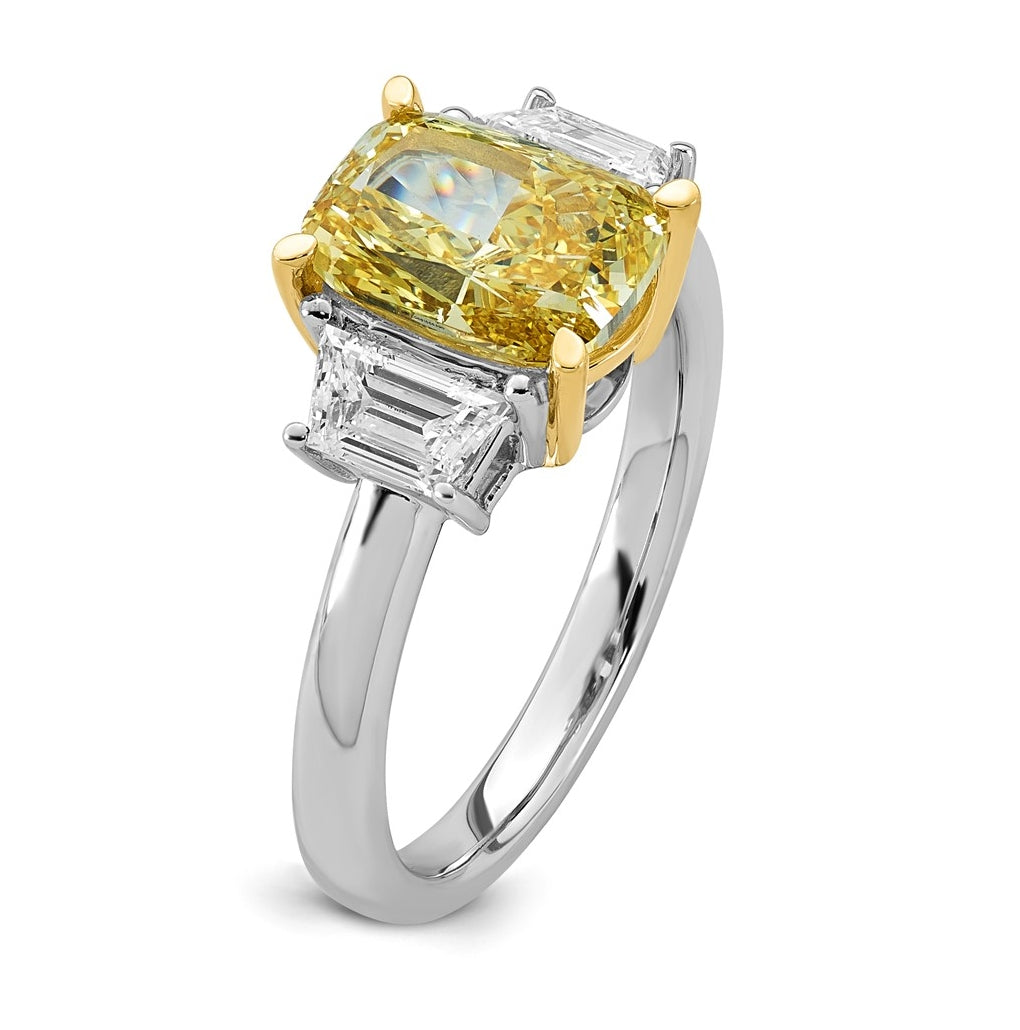 14k Two-Tone Gold 3 1/5ct Lab Grown Dia. Long Cushion VS+ Cert. Vivid Yellow & Trap VS+