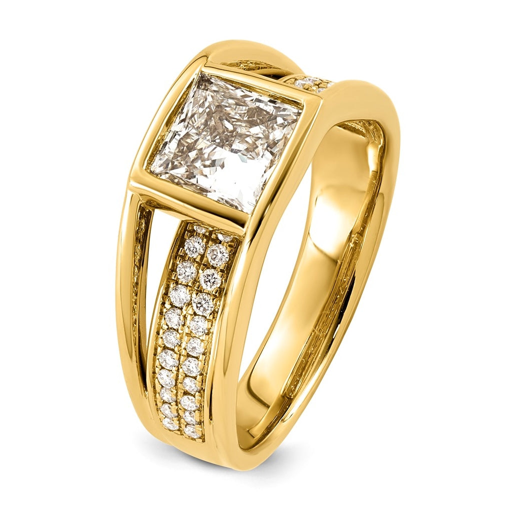 14K Yellow Gold 1 3/4ct Certified Princess Center Lab Grown Diamond VS+ F+ Ring