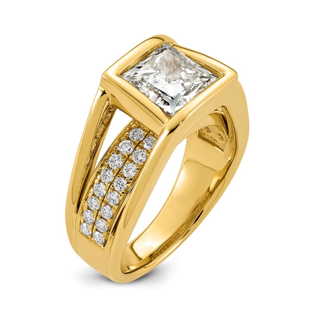 14K Yellow Gold 3ct Certified Princess Center Lab Grown Diamond VS+ F+ Ring