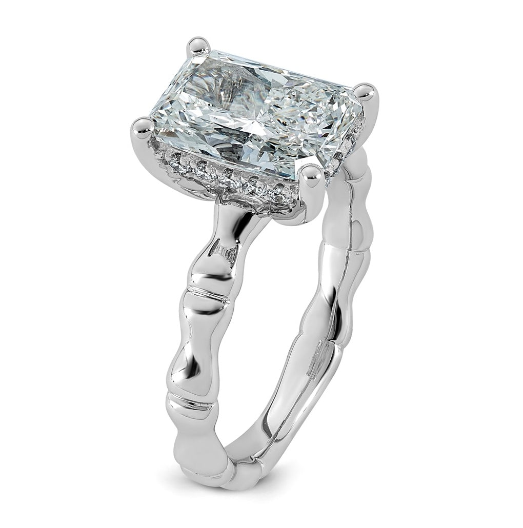 14K White Gold 3 1/5ct Certified Radiant Center Lab Grown Diamond VS+ F+ Ring