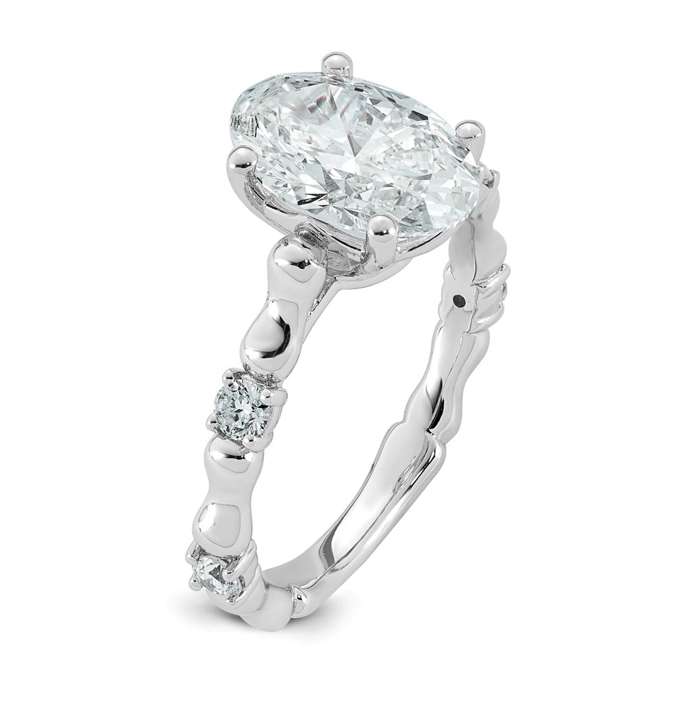 14K White Gold 2 3/4ct Certified Oval Center Lab Grown Diamond VS+ F+ Ring