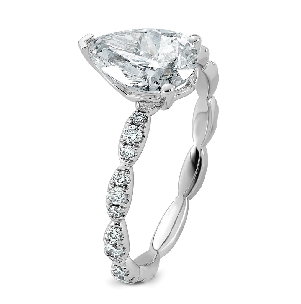 14K White Gold 1 7/8ct Certified Pear Center Lab Grown Diamond VS+ F+ Ring