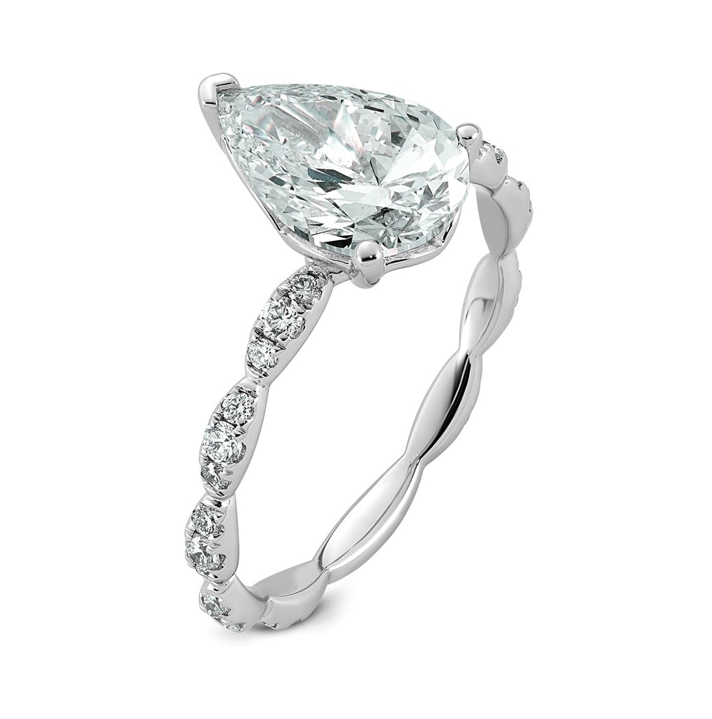 14K White Gold 2 1/3ct Certified Pear Center Lab Grown Diamond VS+ F+ Ring