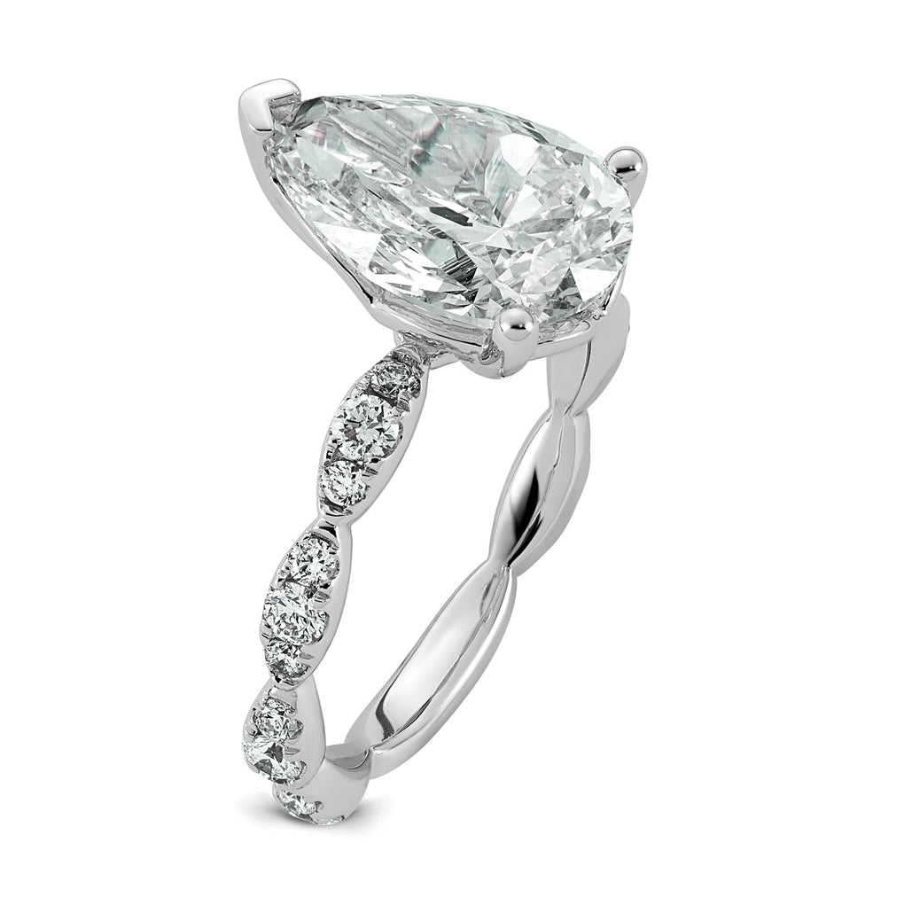 14K White Gold 3 1/2ct Certified Pear Center Lab Grown Diamond VS+ F+ Ring