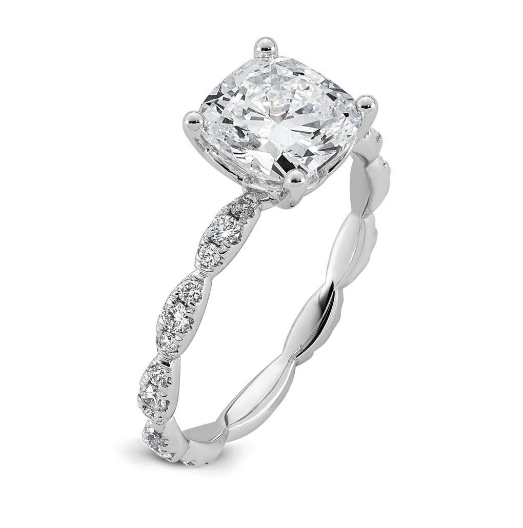 14K White Gold 2 1/3ct Certified Cushion Center Lab Grown Diamond VS+ F+ Ring