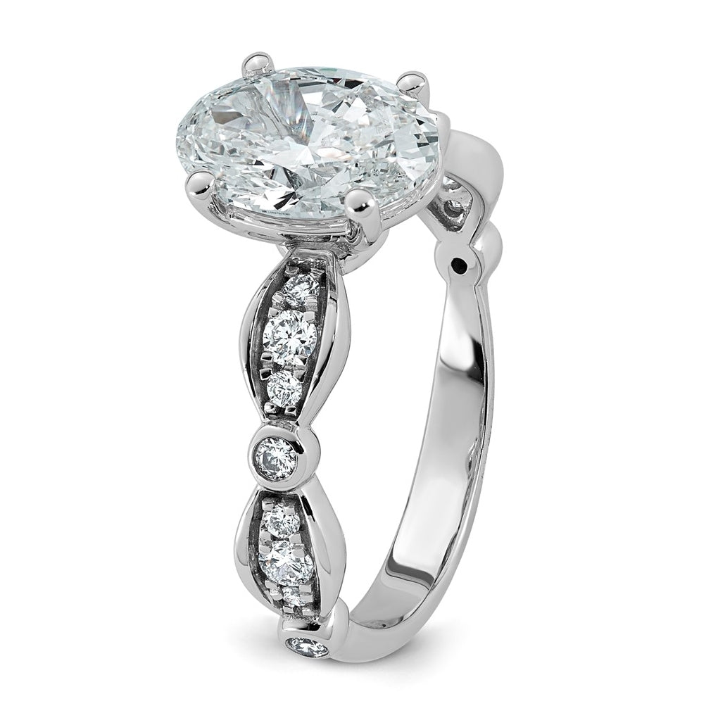 14K White Gold 2 1/4ct Certified Oval Center Lab Grown Diamond VS+ F+ Ring