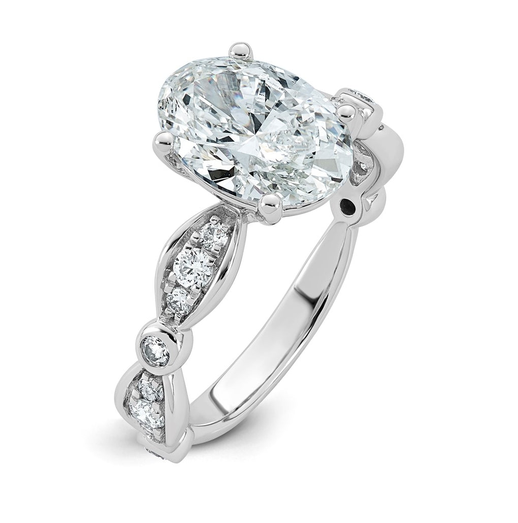14K White Gold 2 7/8ct Certified Oval Center Lab Grown Diamond VS+ F+ Ring