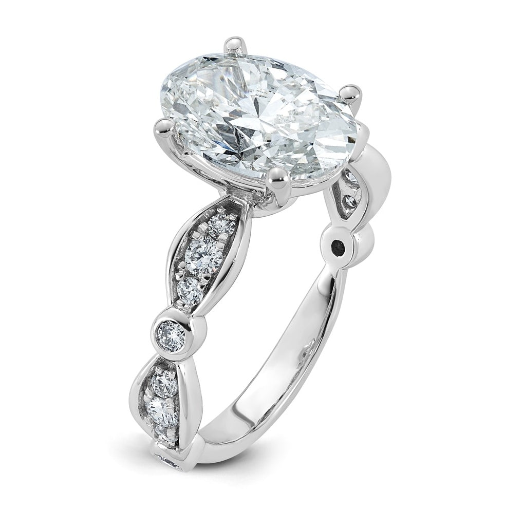 14K White Gold 3 1/3ct Certified Oval Center Lab Grown Diamond VS+ F+ Ring