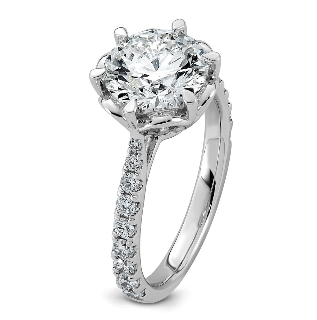 14K White Gold 3ct Certified Round Center Lab Grown Diamond VS+ F+ 6-Prong Ring
