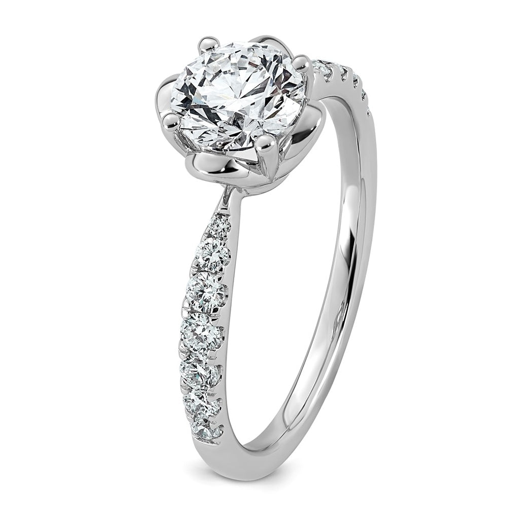 14K White Gold 1 1/4ct Certified Round Center Lab Grown Diamond VS+ F+ 4-Prong Ring
