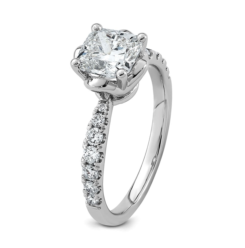 14K White Gold 1 7/8ct Certified Cushion Center Lab Grown Diamond VS+ F+ 4-Prong Ring
