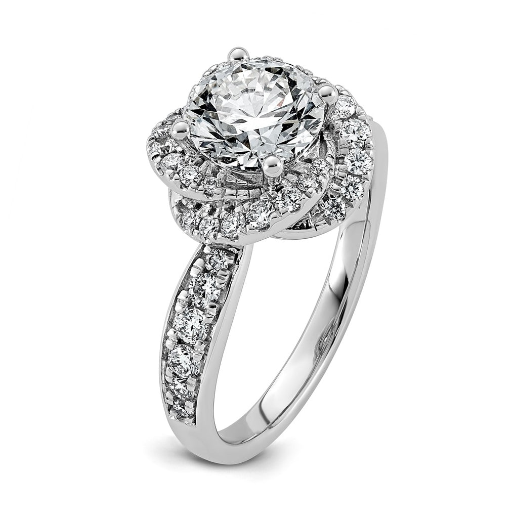 14K White Gold 2ct Certified Round Center Lab Grown Diamond VS+ F+ Swirl Halo Ring