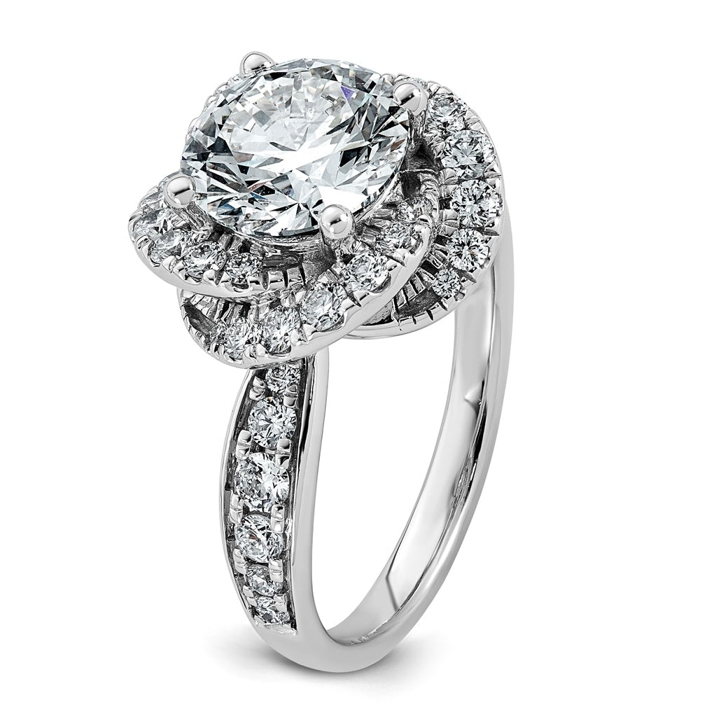 14K White Gold 3 1/3ct Certified Round Center Lab Grown Diamond VS+ F+ Swirl Halo Ring