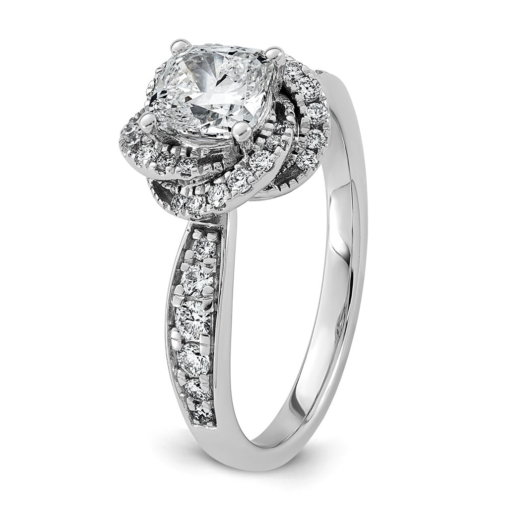 14K White Gold 1 3/8ct Certified Cushion Center Lab Grown Diamond VS+ F+ Swirl Halo R