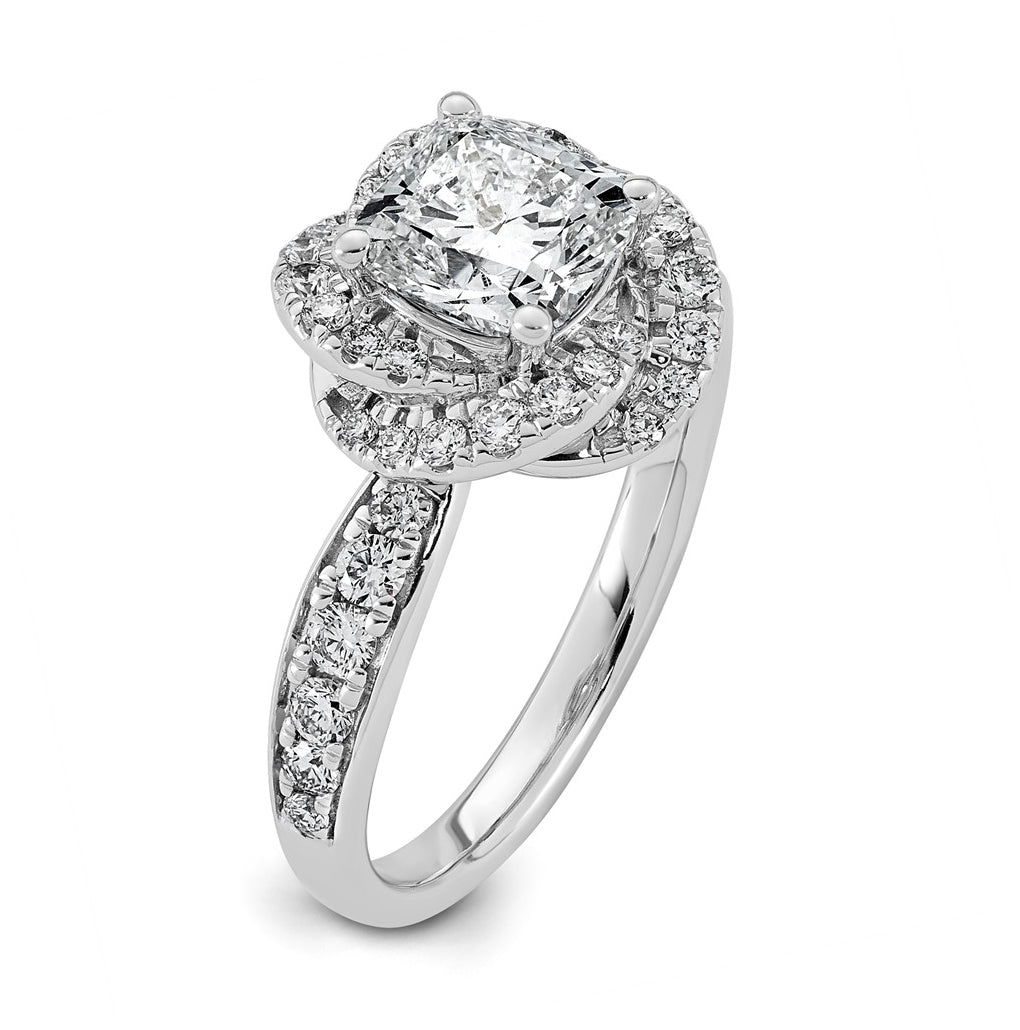 14K White Gold 2ct Certified Cushion Center Lab Grown Diamond VS+ F+ Swirl Halo Ring