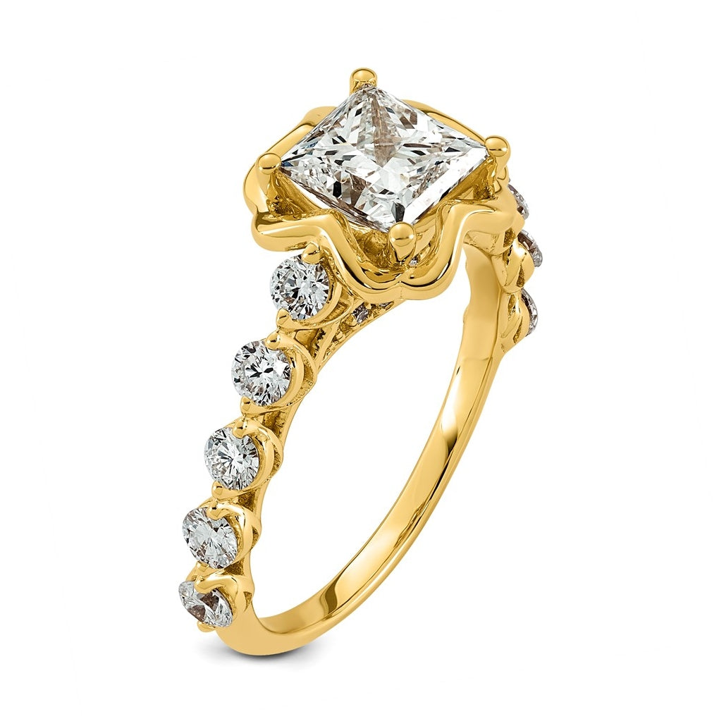 14K Yellow Gold 2 1/4ct Certified Princess Center Lab Grown Diamond VS+ F+ Ring