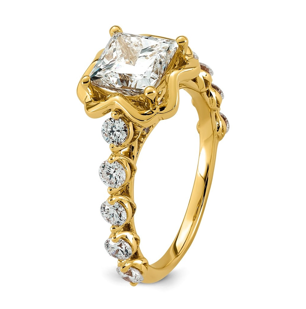 14K Yellow Gold 2 7/8ct Certified Princess Center Lab Grown Diamond VS+ F+ Ring