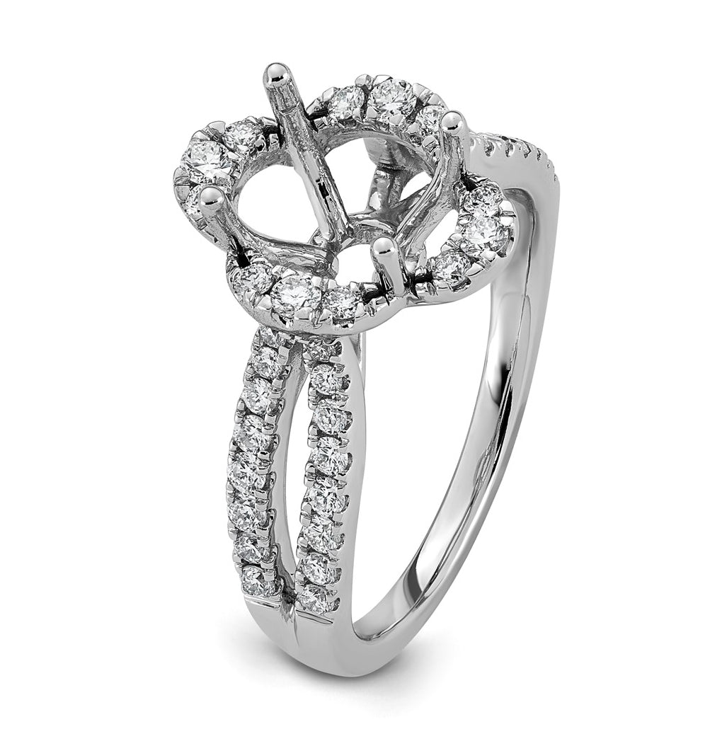 14K White Gold 1/2ct Lab Grown Diamond VS+ F+ Oval Center Semi Eng Ring