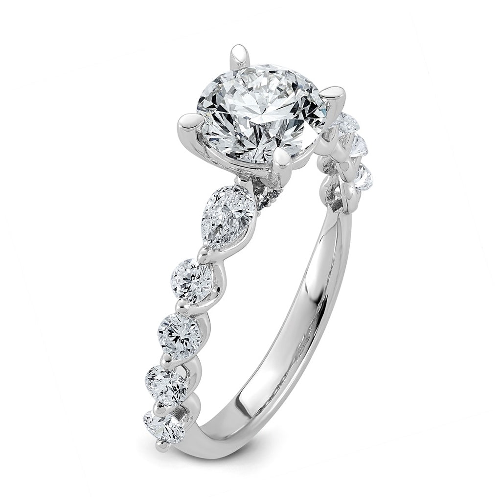 14K White Gold 2 1/4ct Cert. Rd Ctr Lab Grown Diamond VS+ F+ w/ Rd & Pear Sides Comp. Eng