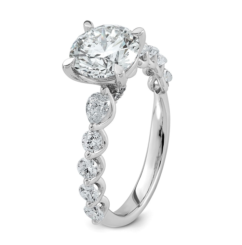 14K White Gold 2 3/4ct Cert. Rd Ctr Lab Grown Diamond VS+ F+ w/ Rd & Pear Sides Comp. Eng