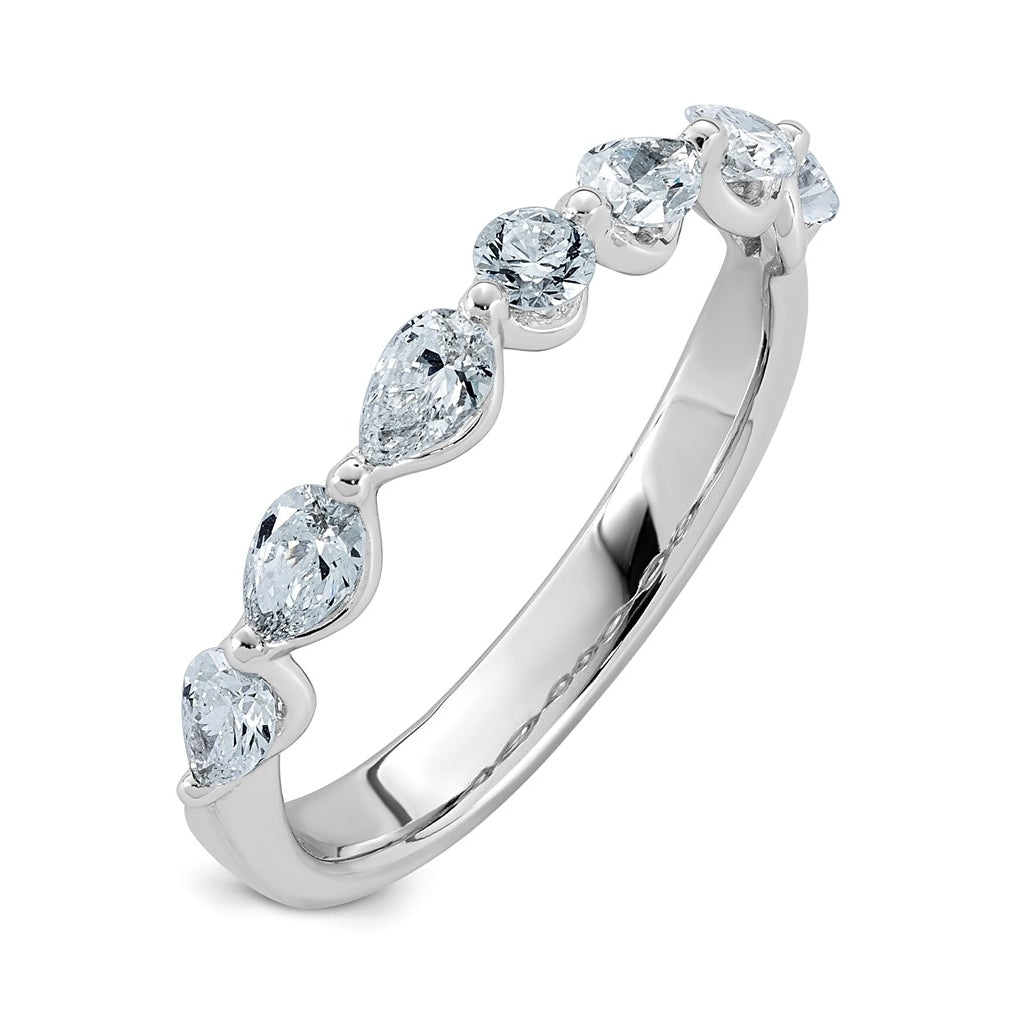 14K White Gold 3/4ct Lab Grown Diamond VS+ F+ Pear Shape Stones Wedding Band
