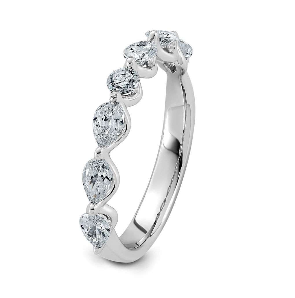 14K White Gold 7/8ct Lab Grown Diamond VS+ F+ Pear Shape Stones Wedding Band