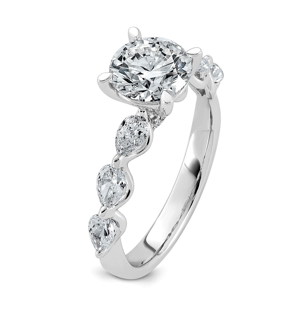 14K White Gold 2 1/5ct Certified Rd Ctr Lab Grown Diamond VS+ F+ w/ Pear Sides Comp. Eng.